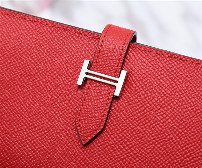 Hermes Bearn Gusset Wallet Epsom Calfskin In Red High