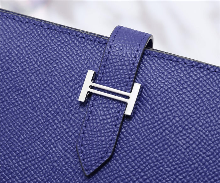 Hermes Bearn Gusset Wallet Epsom Calfskin In Navy High