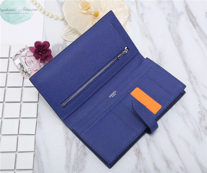 Hermes Bearn Gusset Wallet Epsom Calfskin In Navy High