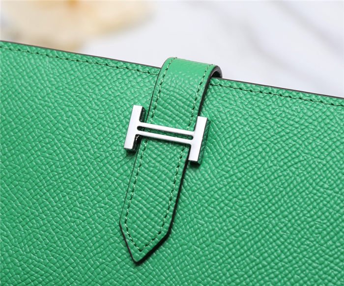 Hermes Bearn Gusset Wallet Epsom Calfskin In Green High