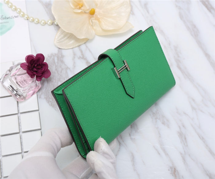 Hermes Bearn Gusset Wallet Epsom Calfskin In Green High