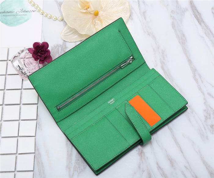 Hermes Bearn Gusset Wallet Epsom Calfskin In Green High