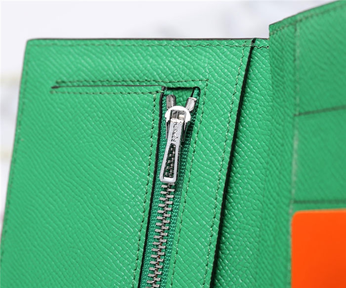 Hermes Bearn Gusset Wallet Epsom Calfskin In Green High