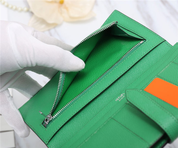 Hermes Bearn Gusset Wallet Epsom Calfskin In Green High