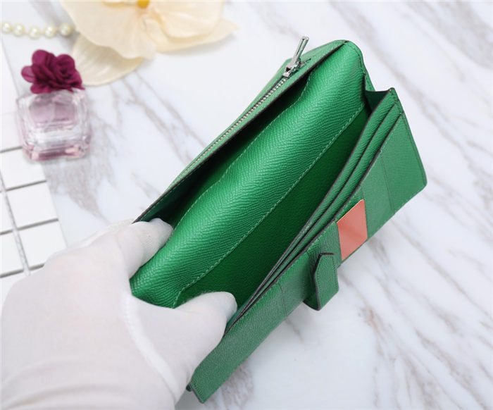 Hermes Bearn Gusset Wallet Epsom Calfskin In Green High