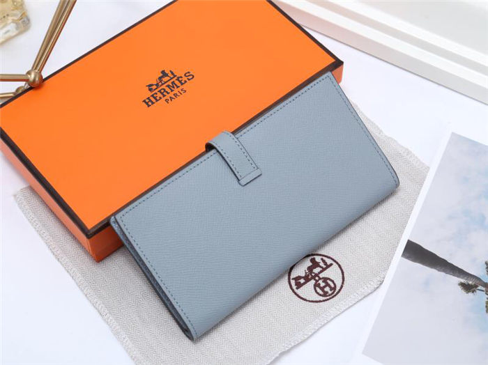 Hermes Bearn Gusset Wallet Epsom Calfskin In Grey-Blue High