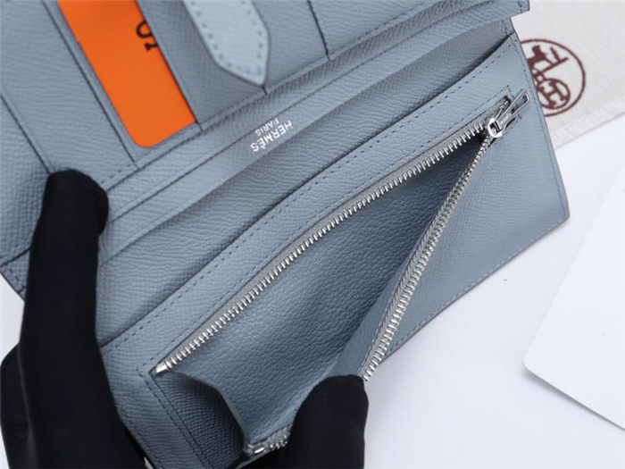 Hermes Bearn Gusset Wallet Epsom Calfskin In Grey-Blue High