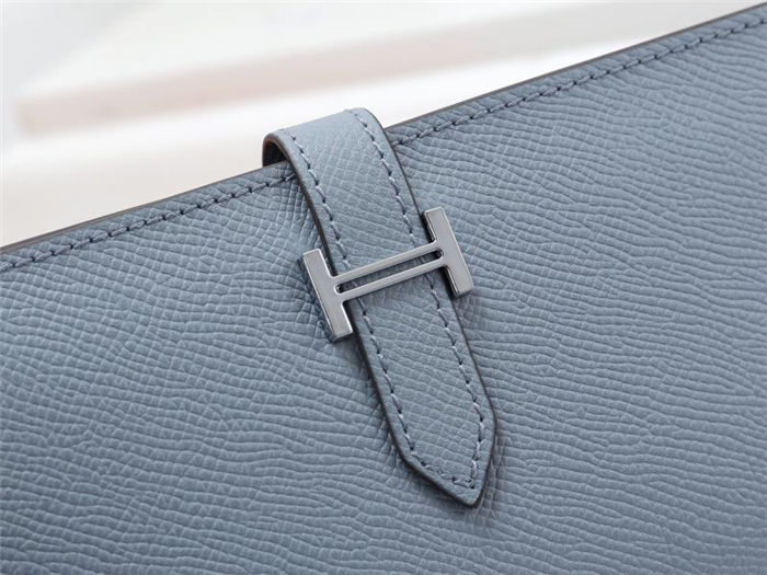 Hermes Bearn Gusset Wallet Epsom Calfskin In Grey-Blue High