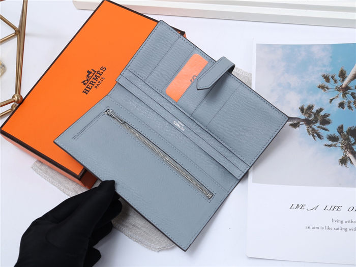 Hermes Bearn Gusset Wallet Epsom Calfskin In Grey-Blue High