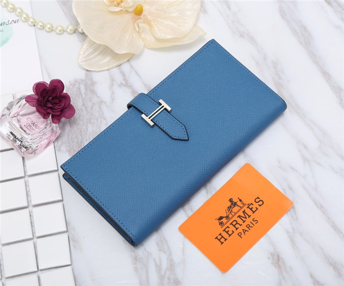 Hermes Bearn Gusset Wallet Epsom Calfskin In Denim-Blue High