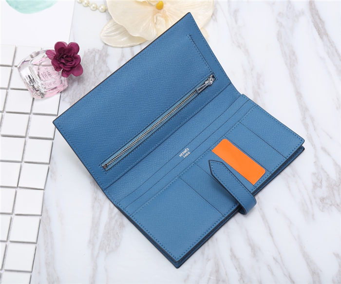 Hermes Bearn Gusset Wallet Epsom Calfskin In Denim-Blue High