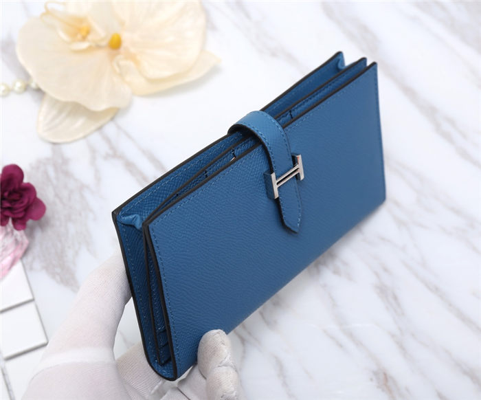 Hermes Bearn Gusset Wallet Epsom Calfskin In Denim-Blue High