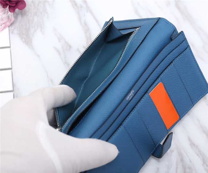 Hermes Bearn Gusset Wallet Epsom Calfskin In Denim-Blue High