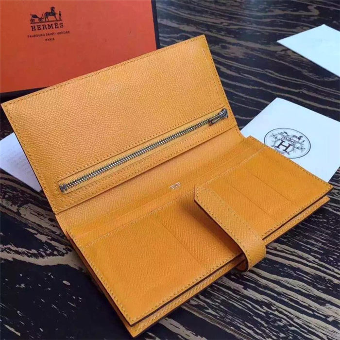 Hermes Bearn Gusset Wallet Epsom Calfskin In Mustard High