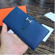 Hermes Bearn Gusset Wallet Epsom Calfskin In Dk-Blue High