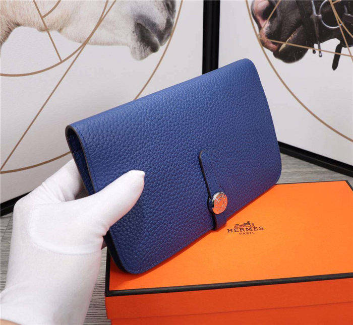 Hermes Dogon Combine Wallet Calfskin In Royal Blue High