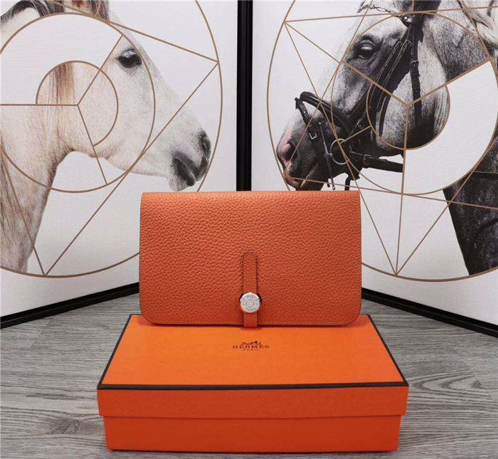 Hermes Dogon Combine Wallet Calfskin In Orange High