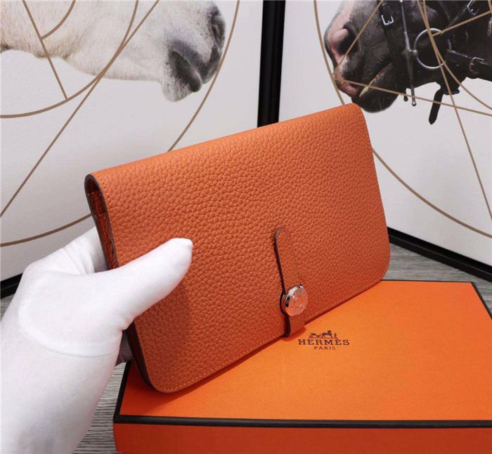 Hermes Dogon Combine Wallet Calfskin In Orange High