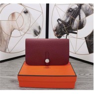 Hermes Dogon Combine Wallet Calfskin In Burgundy High