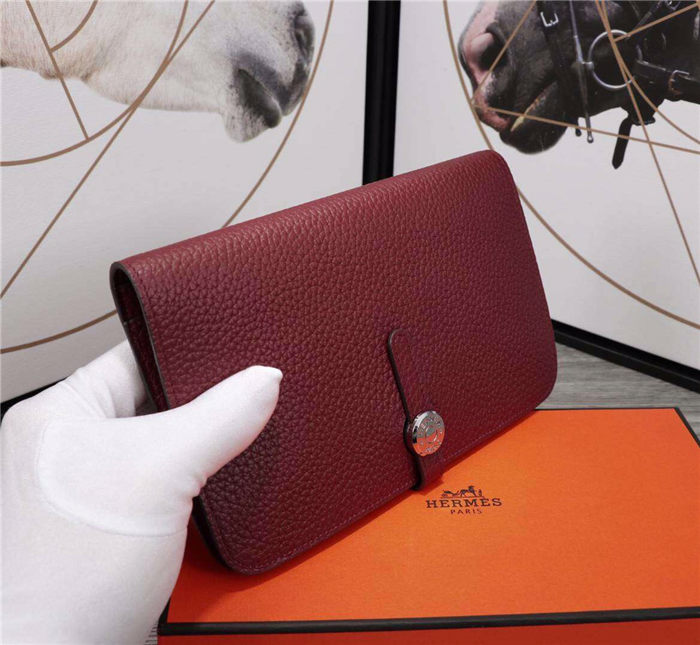 Hermes Dogon Combine Wallet Calfskin In Burgundy High