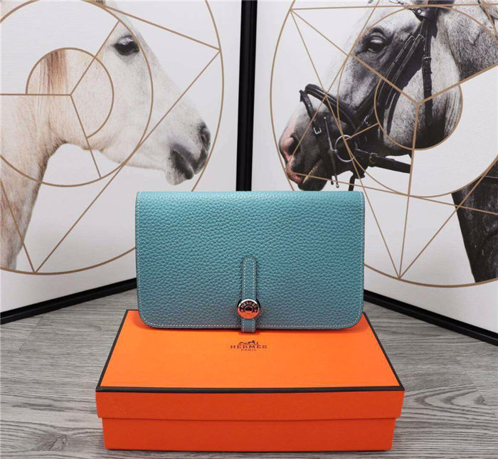 Hermes Dogon Combine Wallet Calfskin In Blue High