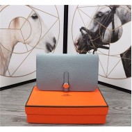 Hermes Dogon Combine Wallet Calfskin In Grey-Blue High