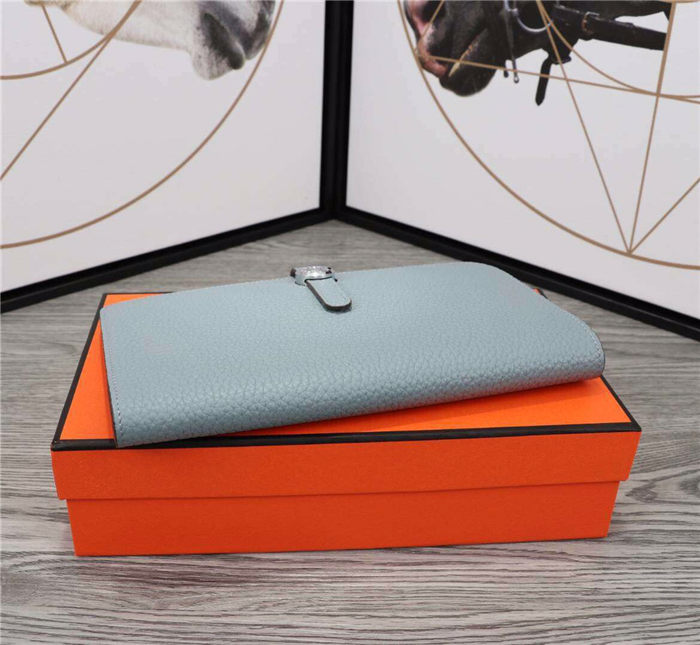 Hermes Dogon Combine Wallet Calfskin In Grey-Blue High