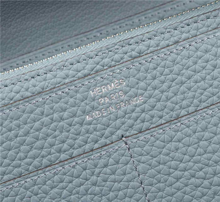 Hermes Dogon Combine Wallet Calfskin In Grey-Blue High