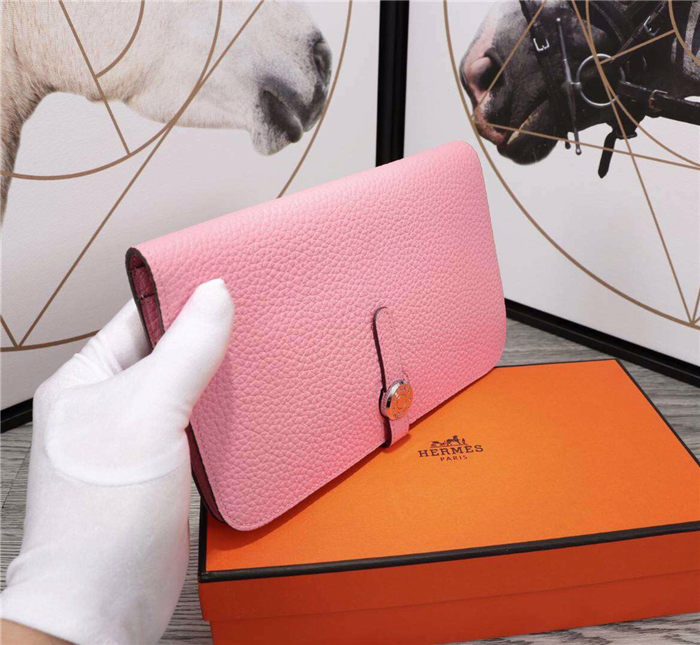 Hermes Dogon Combine Wallet Calfskin In Pink High