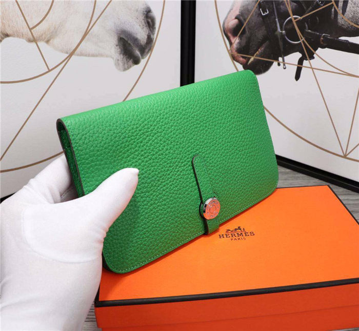 Hermes Dogon Combine Wallet Calfskin In Green High