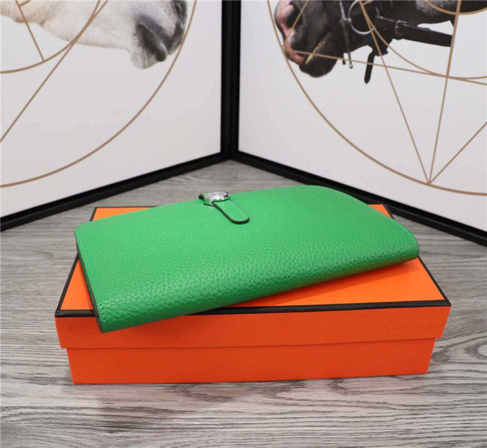 Hermes Dogon Combine Wallet Calfskin In Green High