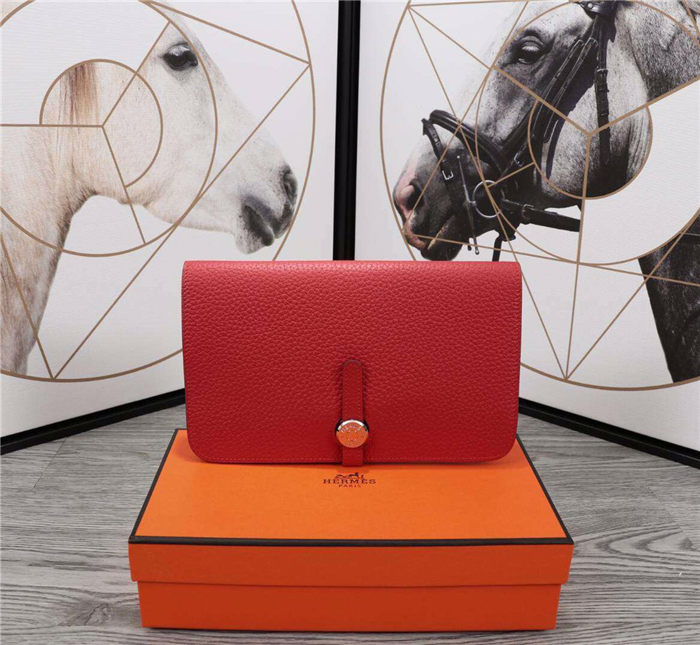 Hermes Dogon Combine Wallet Calfskin In Red High