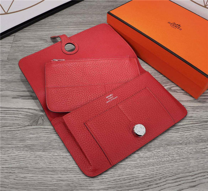 Hermes Dogon Combine Wallet Calfskin In Red High