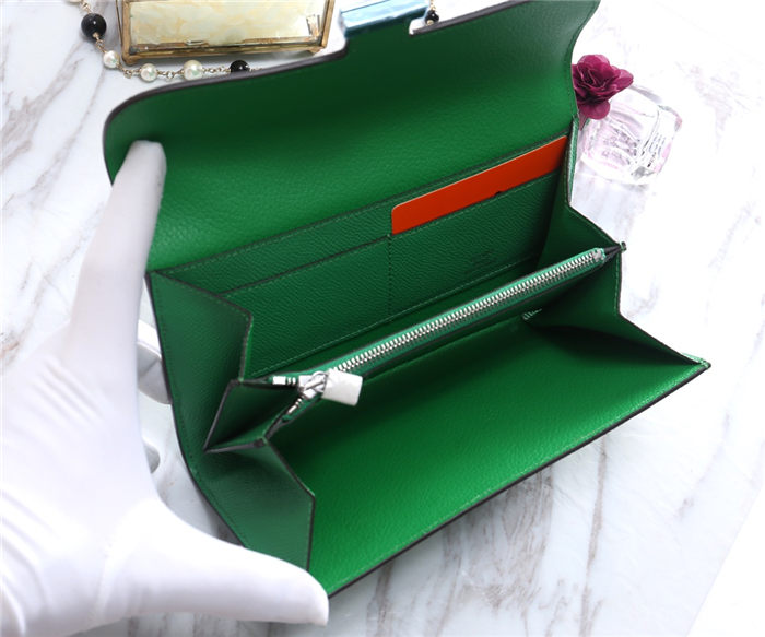 Hermes Constance Long Wallet Epsom Calfskin In Green High