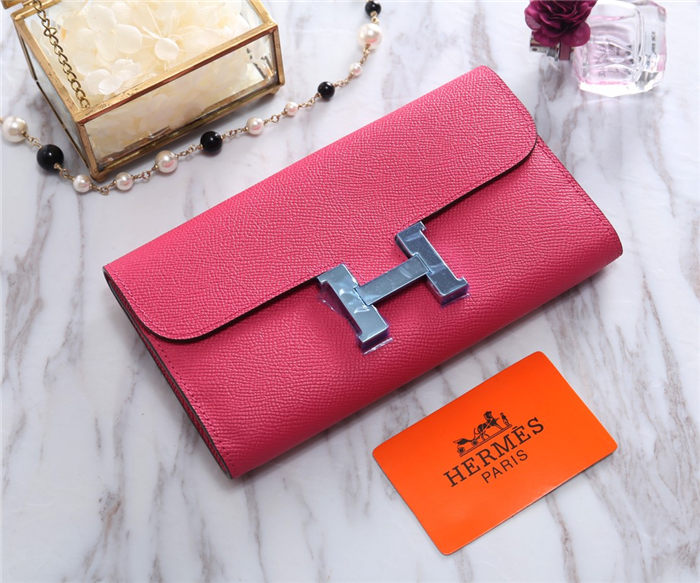 Hermes Constance Long Wallet Epsom Calfskin In Rose Red High