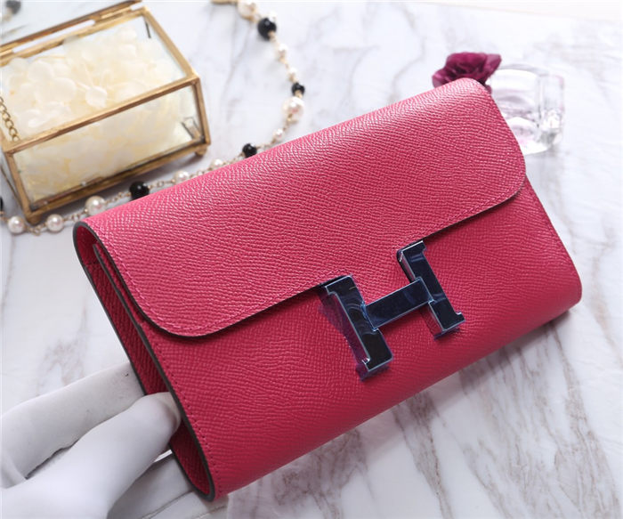 Hermes Constance Long Wallet Epsom Calfskin In Rose Red High