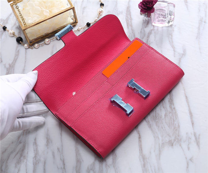 Hermes Constance Long Wallet Epsom Calfskin In Rose Red High