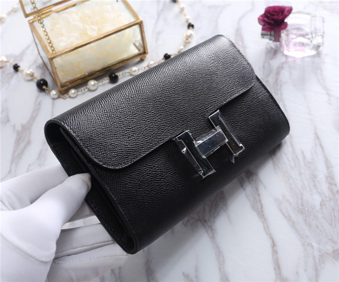 Hermes Constance Long Wallet Epsom Calfskin In Black High