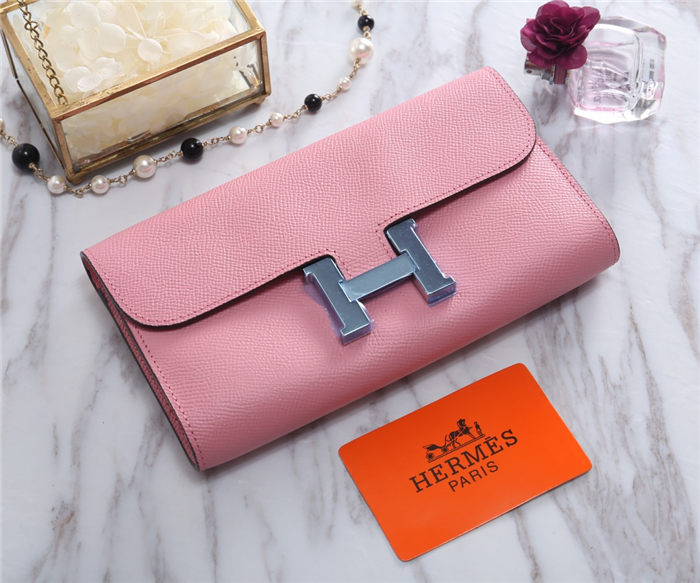 Hermes Constance Long Wallet Epsom Calfskin In Pink High