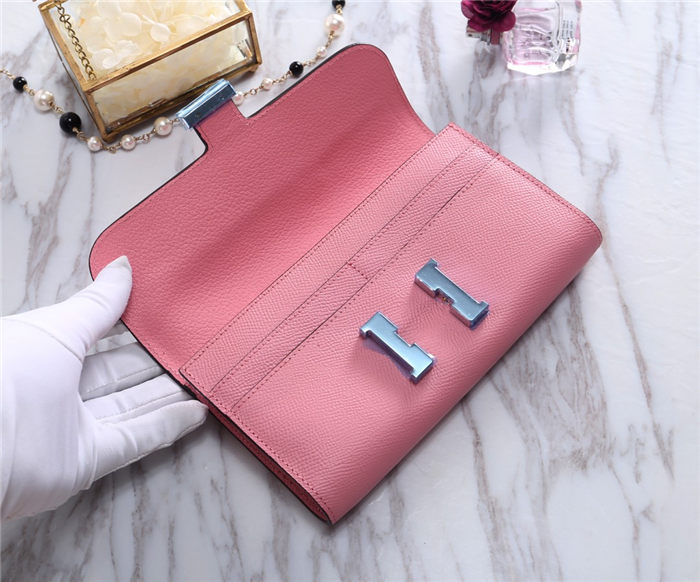 Hermes Constance Long Wallet Epsom Calfskin In Pink High