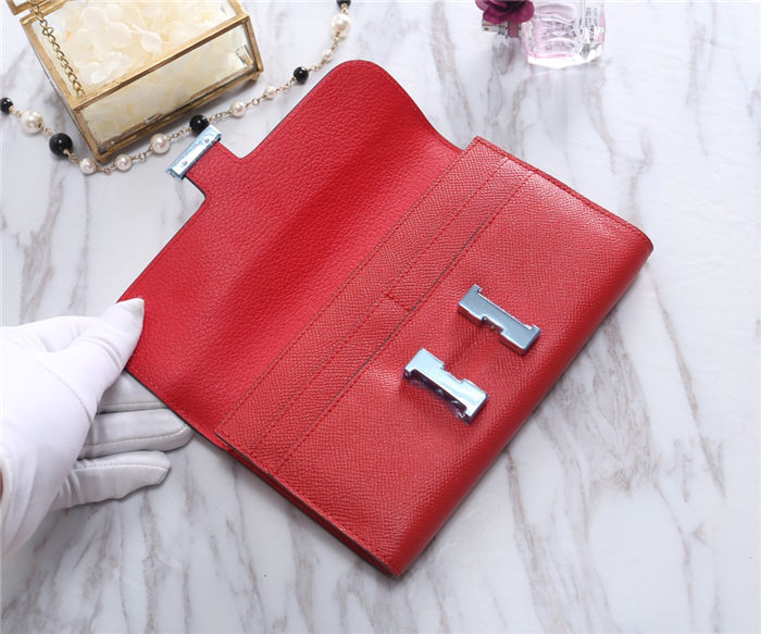 Hermes Constance Long Wallet Epsom Calfskin In Red High