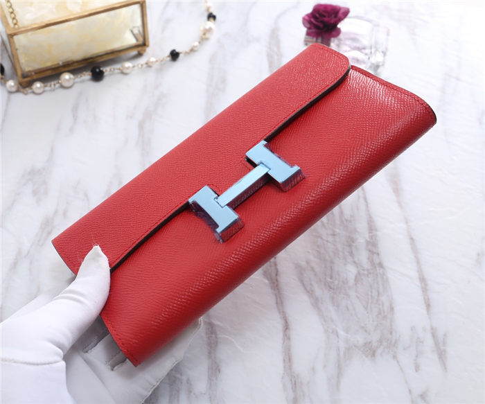 Hermes Constance Long Wallet Epsom Calfskin In Red High