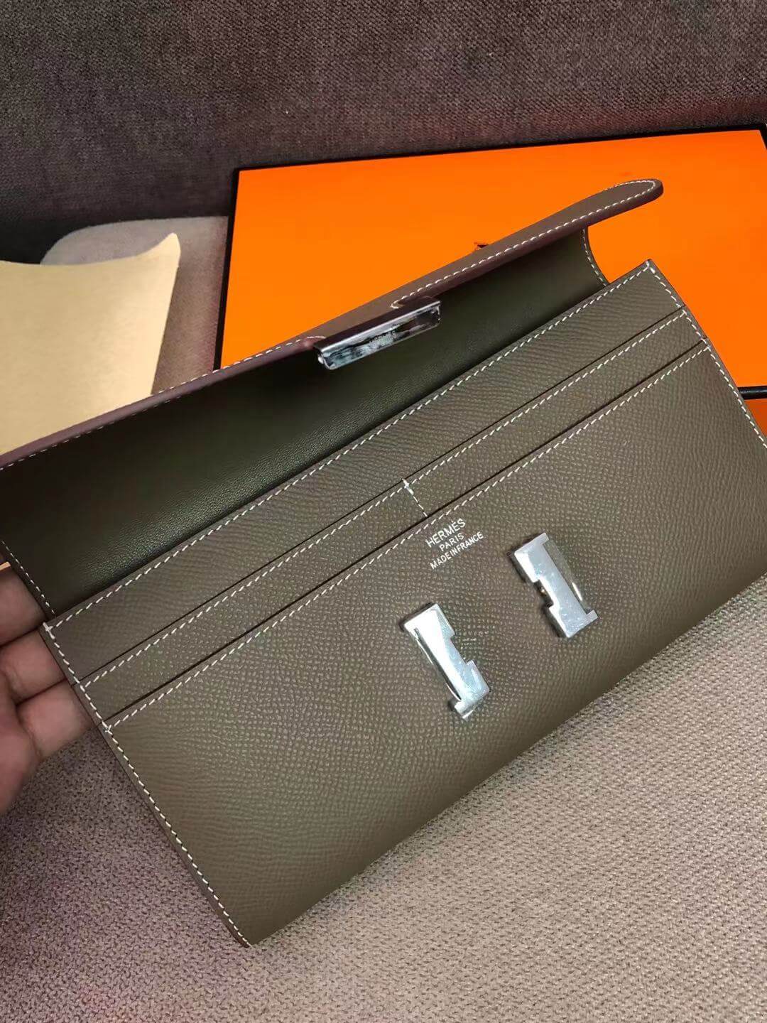 Hermes Constance Long Wallet Epsom Calfskin In Tourterelle High