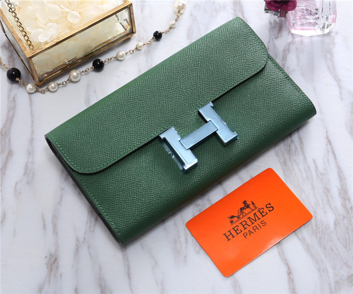 Hermes Constance Long Wallet Epsom Calfskin In Olive High