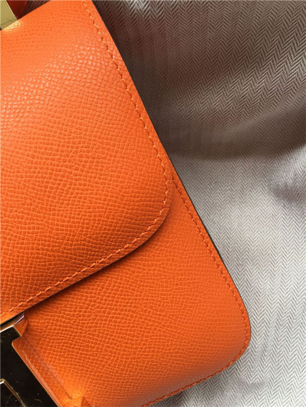 Hermes Mini Constance 18cm/24cm Epsom Bag Silver/Gold Metal Orange High