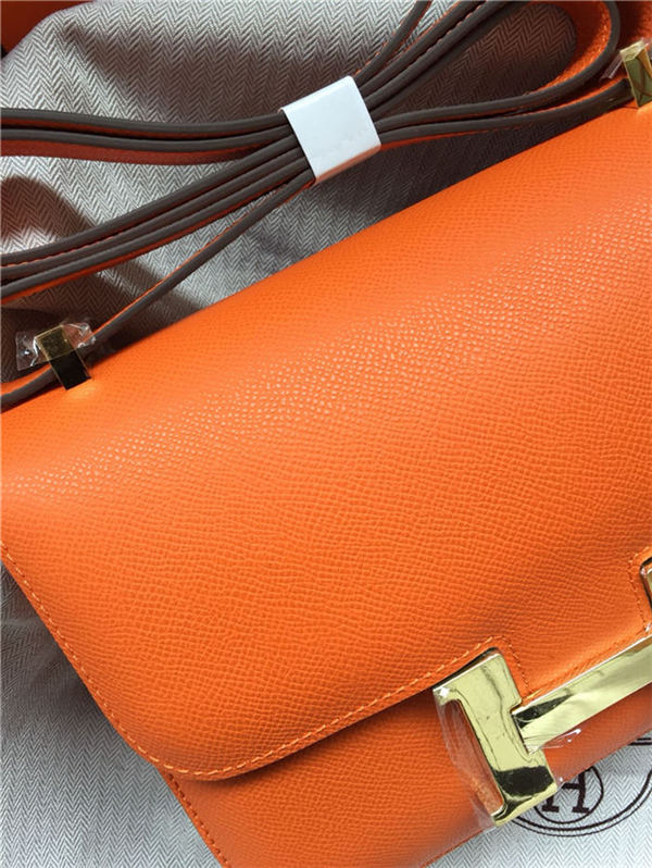 Hermes Mini Constance 18cm/24cm Epsom Bag Silver/Gold Metal Orange High