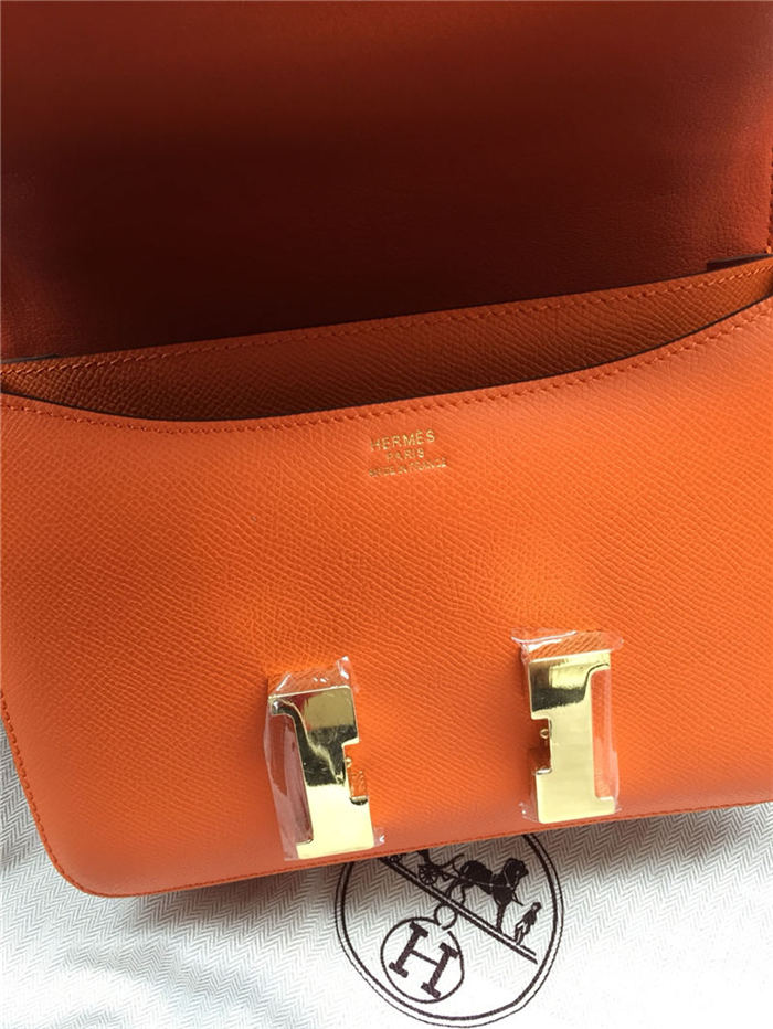 Hermes Mini Constance 18cm/24cm Epsom Bag Silver/Gold Metal Orange High