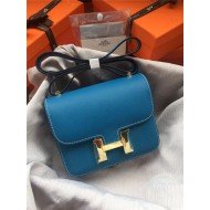 Hermes Mini Constance 18cm/24cm Epsom Bag Silver/Gold Metal Denim Blue High