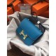 Hermes Mini Constance 18cm/24cm Epsom Bag Silver/Gold Metal Denim Blue High