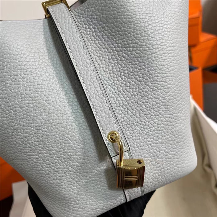 Hermes Picotin Lock 18/22 Bag Togo Leather In Blue Brume-Gold WAX High